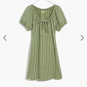 Madewell Jacquard Puff-Sleeve Mini Dress Gingham Check